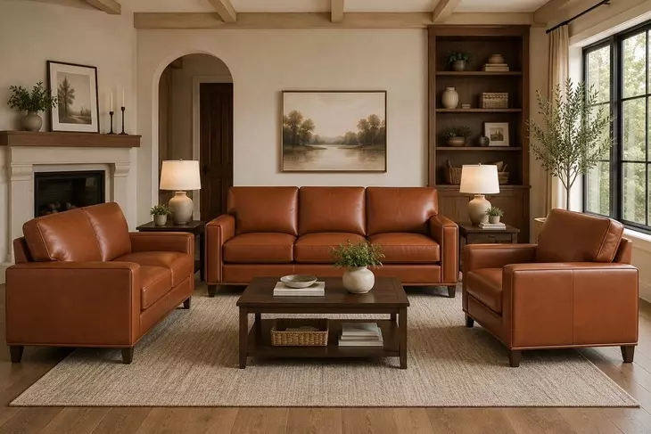 Halwyn Nutmeg Leather Living Room Set