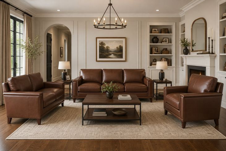 Halwyn Pecan Leather Living Room Set