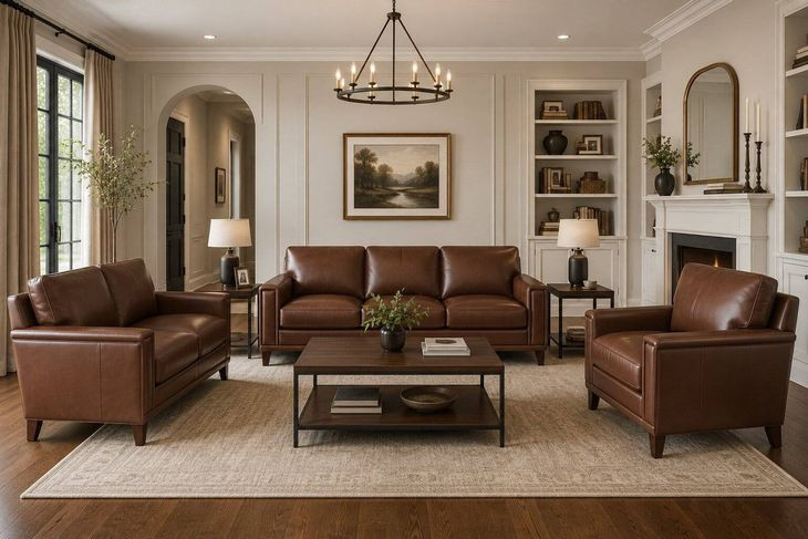 Halwyn Pecan Leather Living Room Set