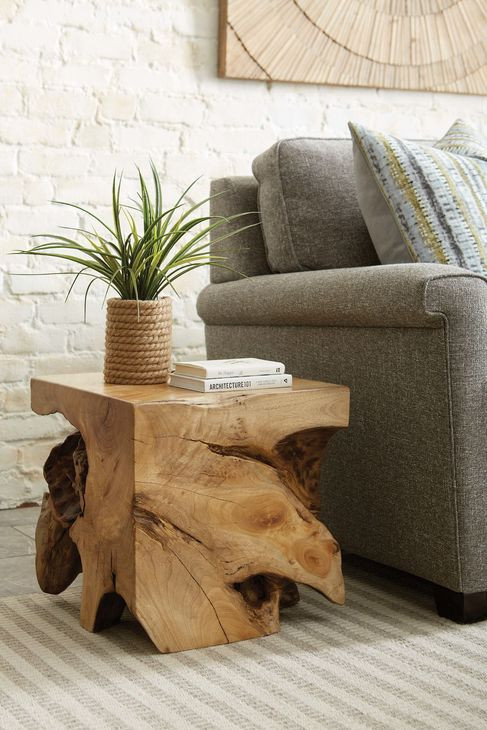 Hidden Treasures Light Stain Square Root Side Table