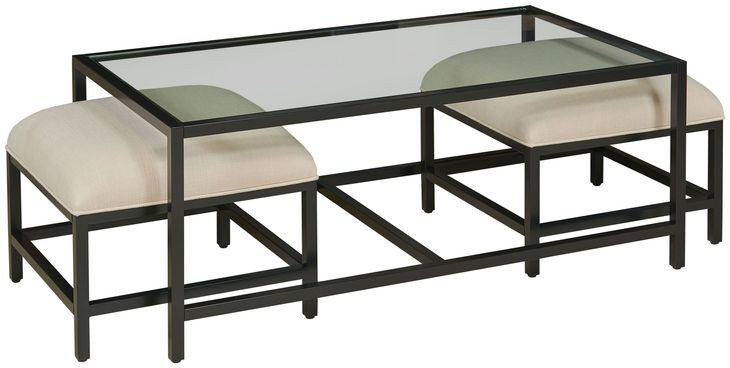 Mackintosh Black Rectangular Glass Top Nesting Cocktail Table with Ottomans