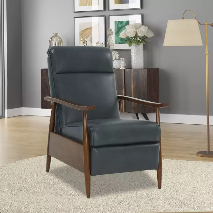 Hampton Roma Bluegray Leather Push Thru The Arms Recliner