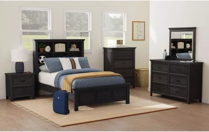 Brooklyn Charcoal Full Bookcase Storage Bed
