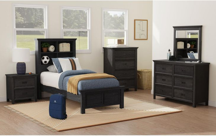 Brooklyn Charcoal Twin Bookcase Storage Bed