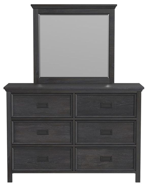 Brooklyn Charcoal 6 Drawer Dresser and Rectangular Mirror