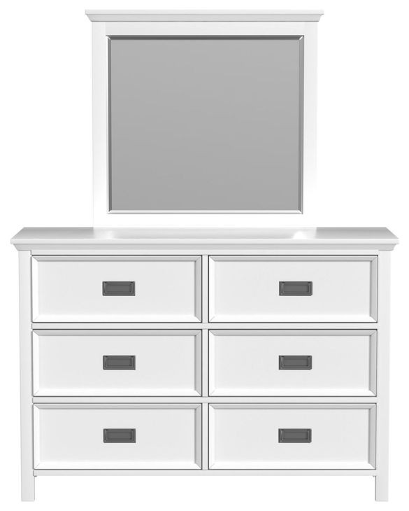 Brooklyn White 6 Drawer Dresser and Rectangular Mirror