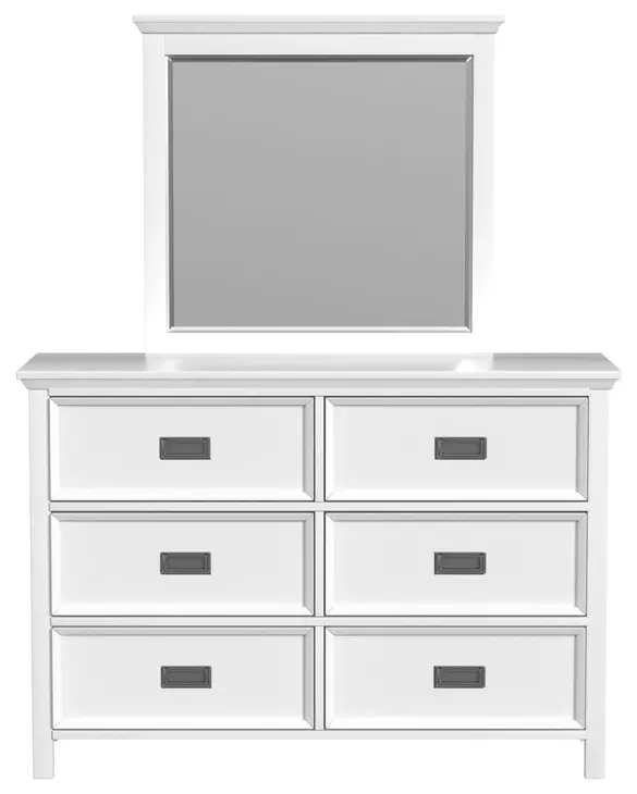 Brooklyn White 6 Drawer Dresser and Rectangular Mirror