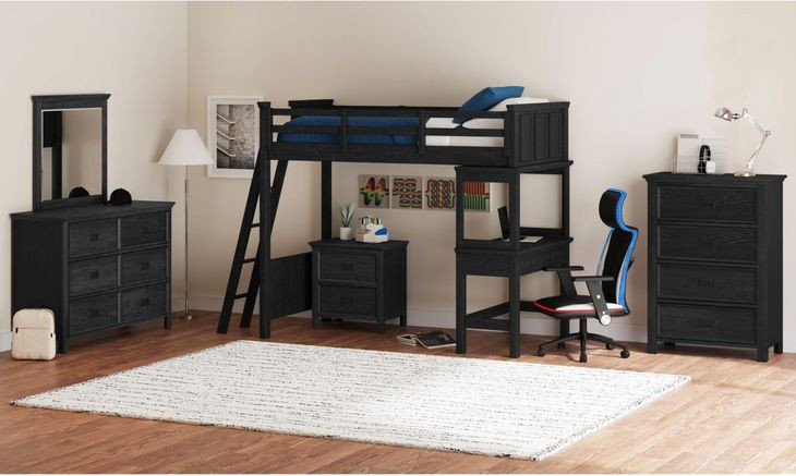 Brooklyn Charcoal Twin Storage Loft Bed with Ladder and Integrated Speaker Desk