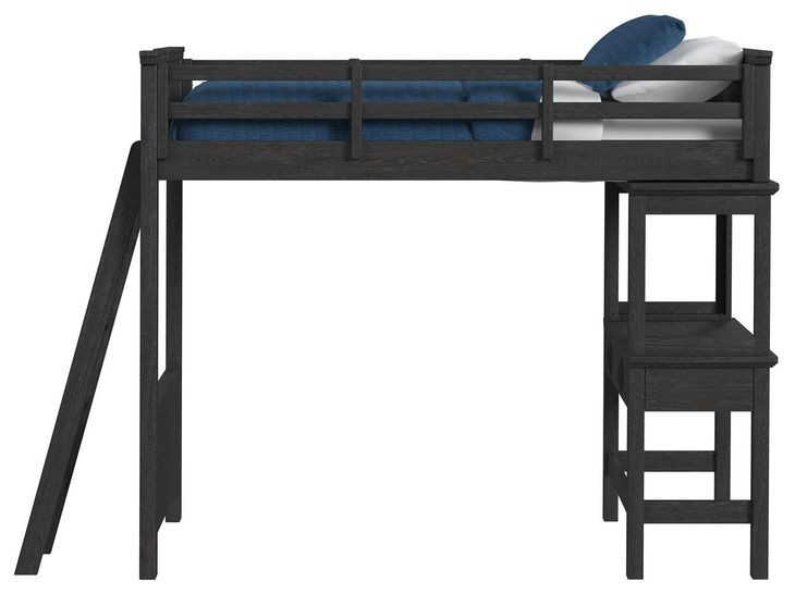 Brooklyn Charcoal Twin Storage Loft Bed with Ladder and Integrated Speaker Desk