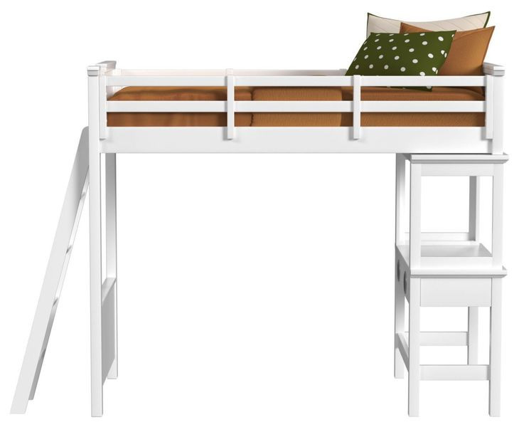 Brooklyn White Twin Storage Loft Bed with Ladder and Integrated Speaker Desk