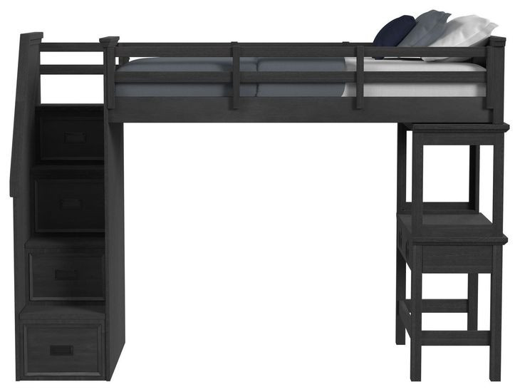Brooklyn Charcoal Twin Storage Loft Bed with Staircase and Integrated Speaker Desk