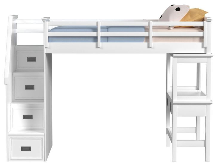 Brooklyn White Twin Storage Loft Bed with Staircase and Integrated Speaker Desk