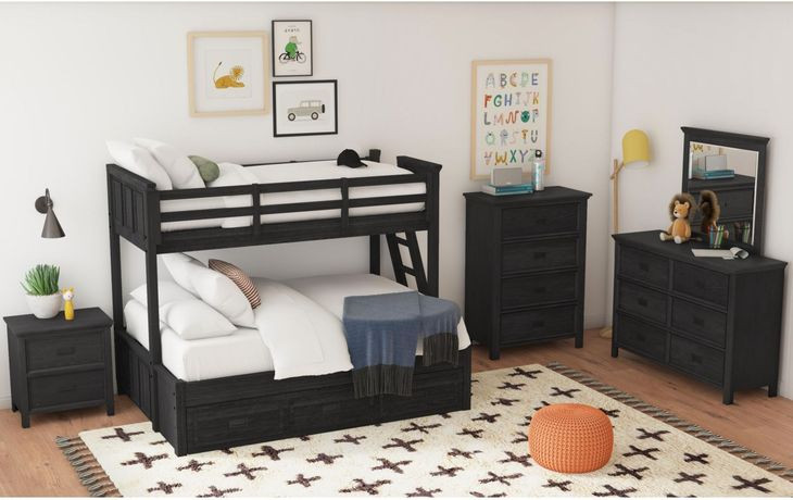 Brooklyn Charcoal Twin Over Full Bunk Bed with Ladder and Trundle