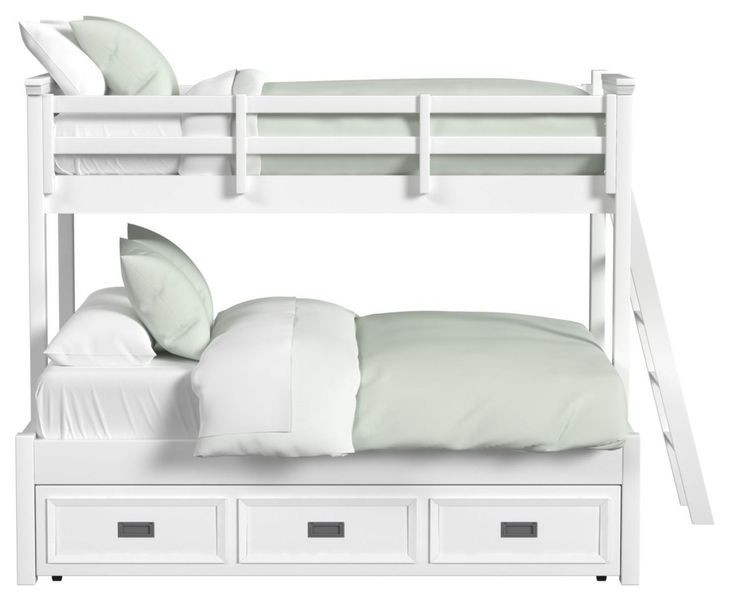 Brooklyn White Twin Over Full Storage Bunk Bed with Ladder and Trundle