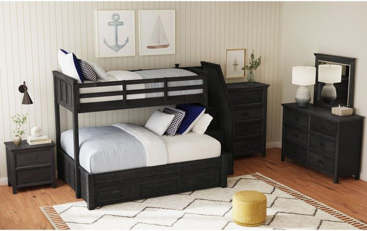 Brooklyn Charcoal Twin Over Full Storage Bunk Bed with Staircase and Trundle