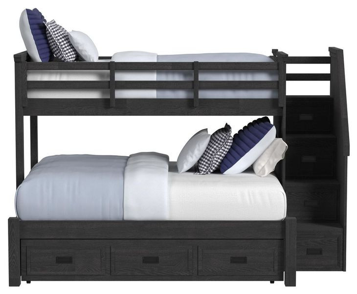 Brooklyn Charcoal Twin Over Full Storage Bunk Bed with Staircase and Trundle