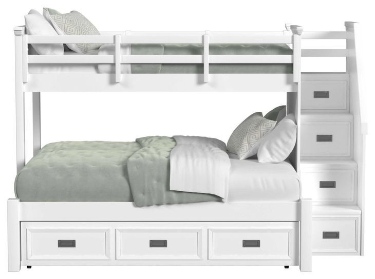 Brooklyn White Twin Over Full Storage Bunk Bed with Staircase and Trundle