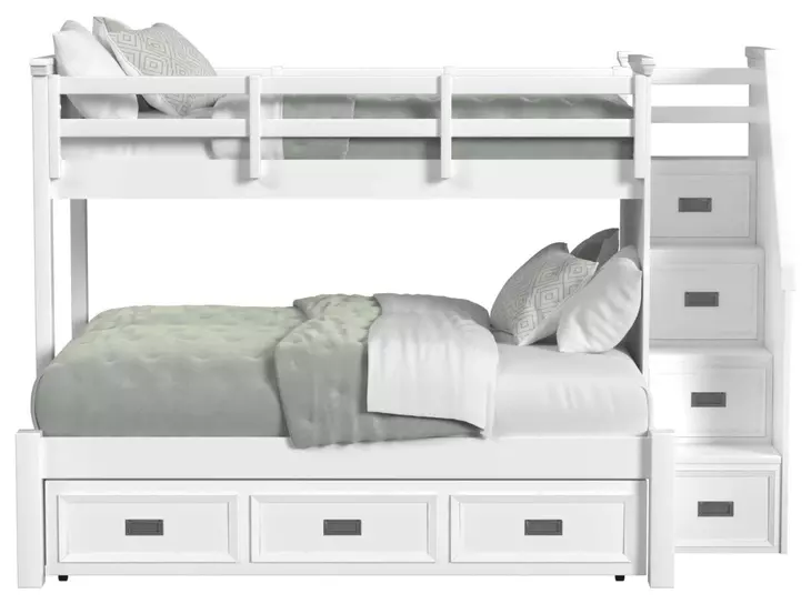 Brooklyn White Twin Over Full Storage Bunk Bed with Staircase and Trundle