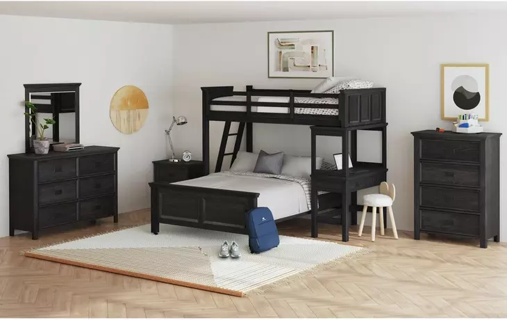 Brooklyn Charcoal Twin Over Full Storage Loft Bed with Ladder and Integrated Speaker Desk