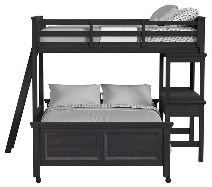 Brooklyn Charcoal Twin Over Full Storage Loft Bed with Ladder and Integrated Speaker Desk