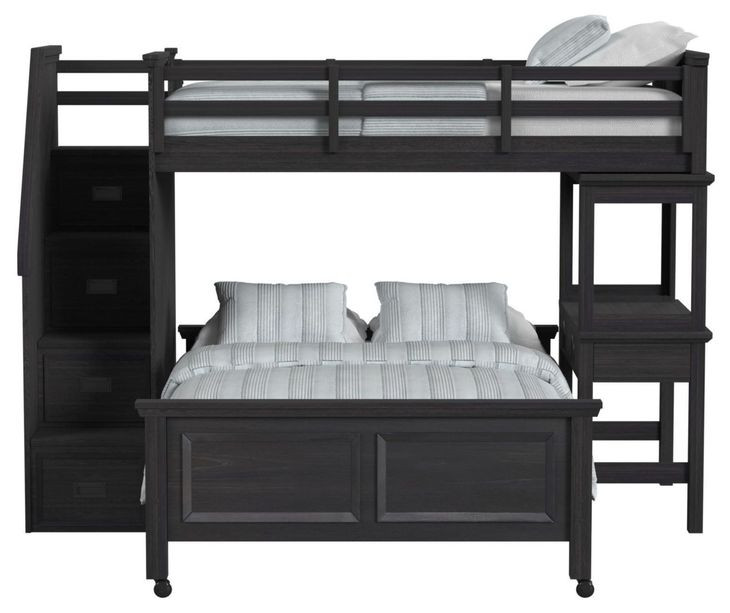 Brooklyn Charcoal Twin Over Full Storage Loft Bed with Staircase and Integrated Speaker Desk