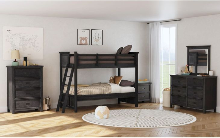 Brooklyn Charcoal Twin Over Twin Bunk Bed with Ladder