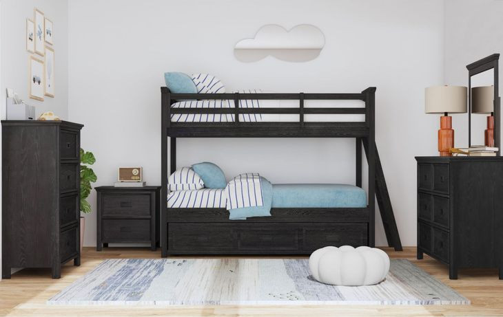 Brooklyn Charcoal Twin Over Twin Bunk Bed with Ladder and Trundle