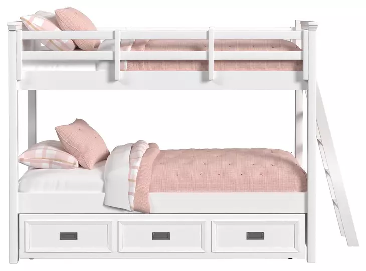 Brooklyn White Twin Over Twin Bunk Bed with Ladder and Trundle