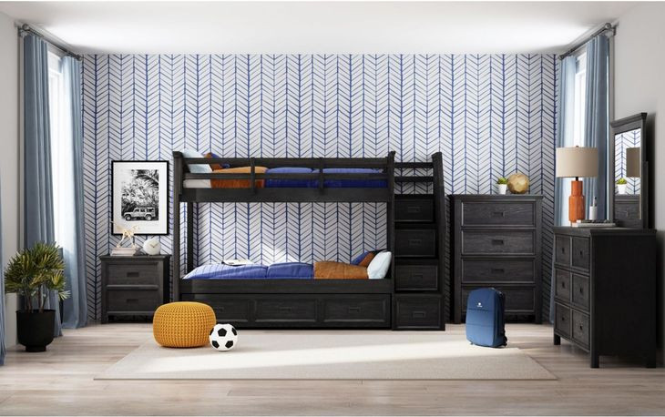 Brooklyn Charcoal Twin Over Twin Storage Bunk Bed with Staircase and Trundle