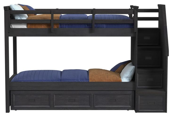 Brooklyn Charcoal Twin Over Twin Storage Bunk Bed with Staircase and Trundle