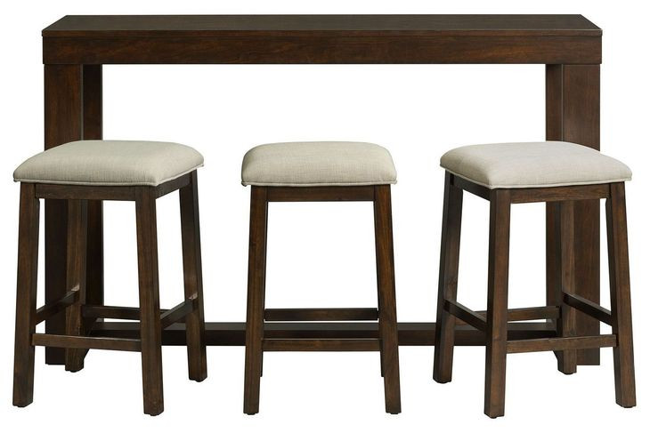 Drew Dark Taupe and Dark Walnut Upholstered 4 Piece Bar Table Set with USB Charging
