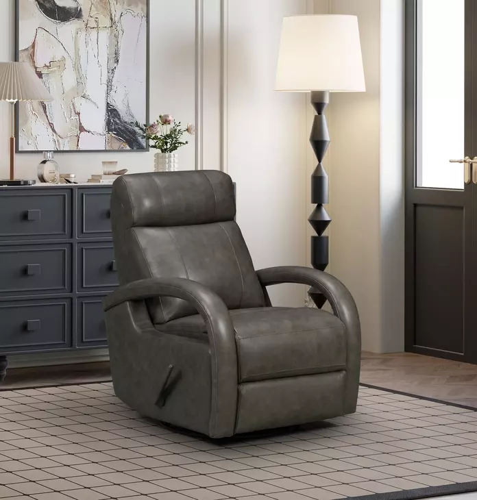 Harlee Ryegate Gray Leather Swivel Glider Recliner