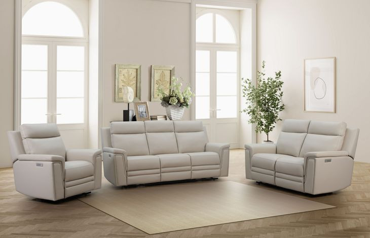 Harper Berlin Cream Leather 85" Power Reclining Sofa with Power Lumbar and USB Charging