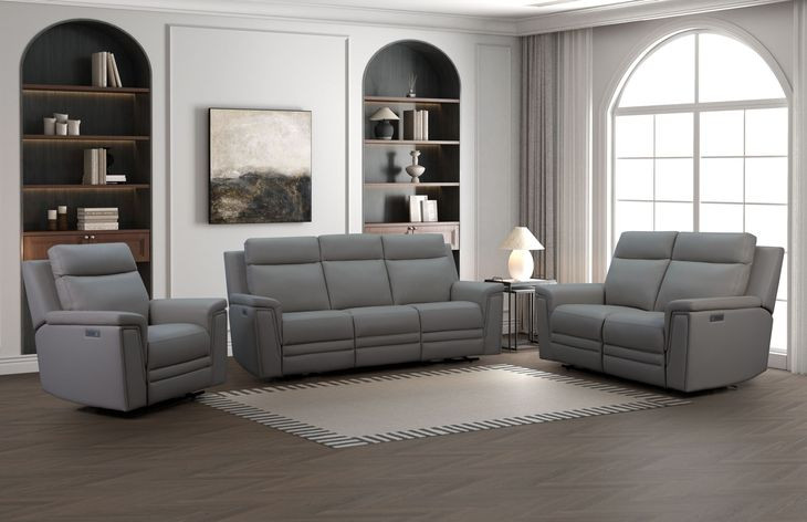 Harper Berlin Cement Leather Power Reclining Living Room Set