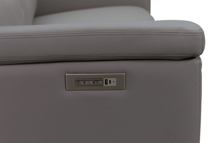 Harper Berlin Cement Leather 64" Power Reclining Loveseat with Power Lumbar and USB Charging