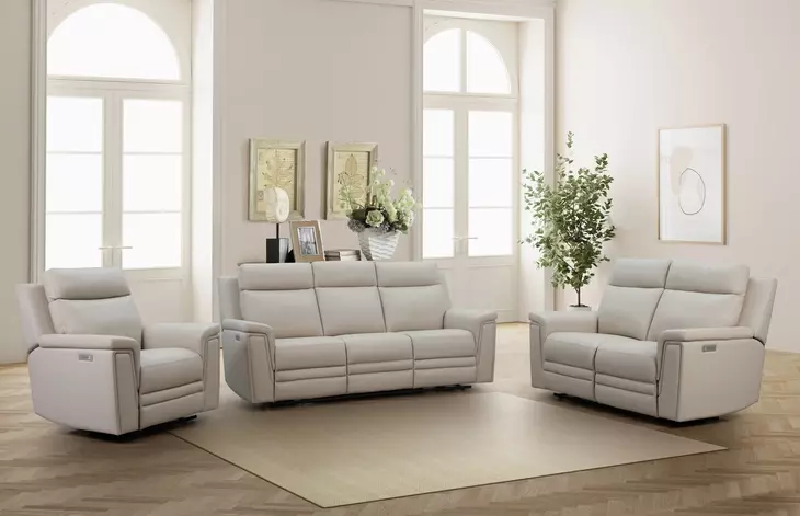 Harper Berlin Cream Leather Power Reclining Living Room Set with Power Lumbar and USB Charging