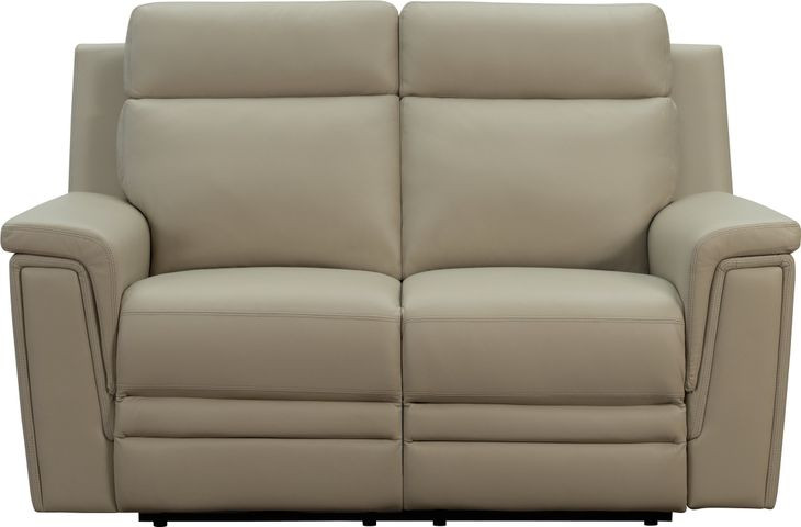 Harper Berlin Taupe Leather 64" Power Reclining Loveseat with Power Lumbar and USB Charging