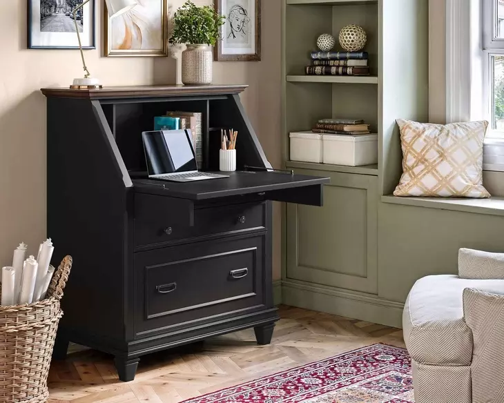Hartford Black Drop-Lid Secretary Desk