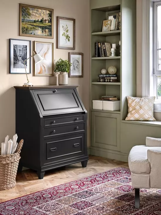 Hartford Black Drop-Lid Secretary Desk