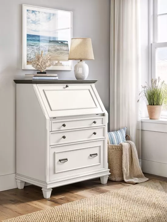 Hartford White Drop-Lid Secretary Desk