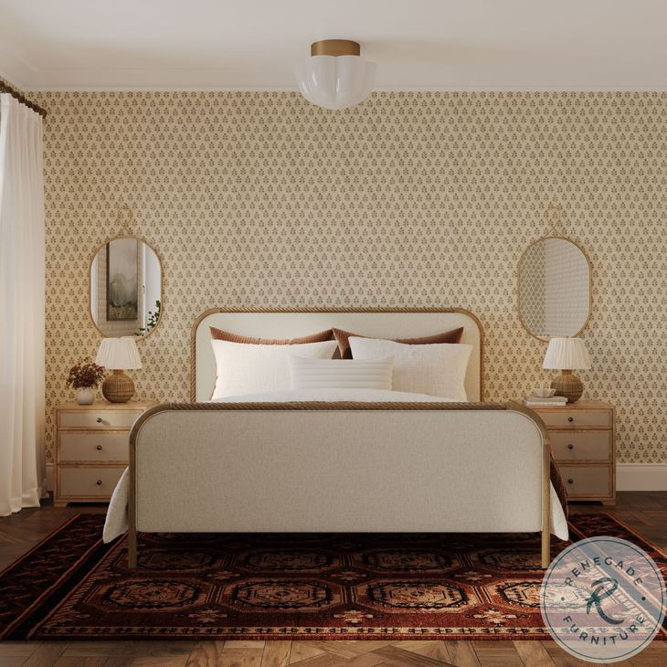 Hatia Natural Beige Basketweave King Panel Bed 