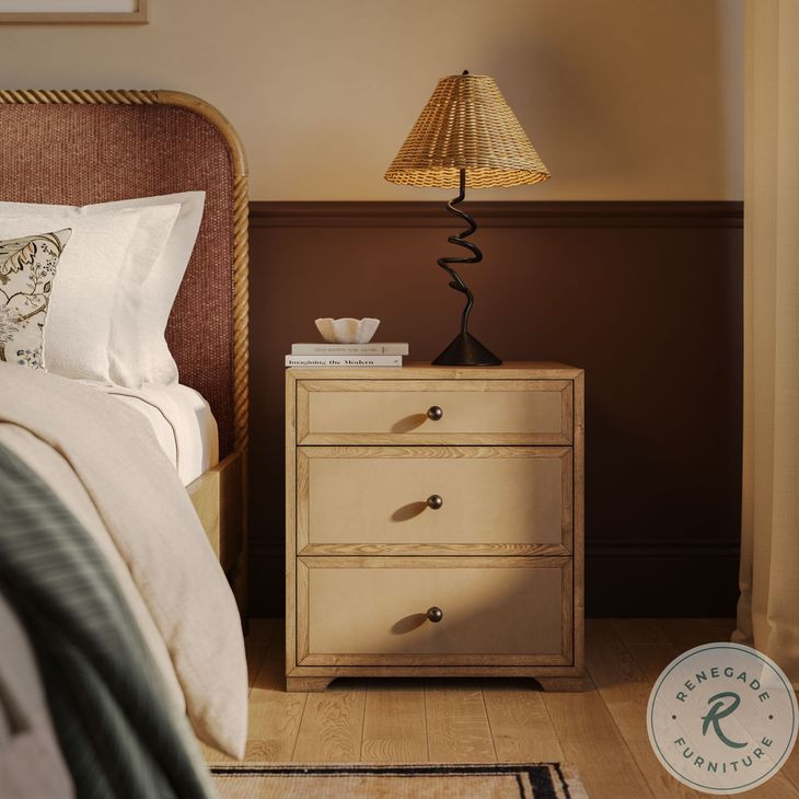 Laurentis Light Taupe Suede 3 Drawer Nightstand