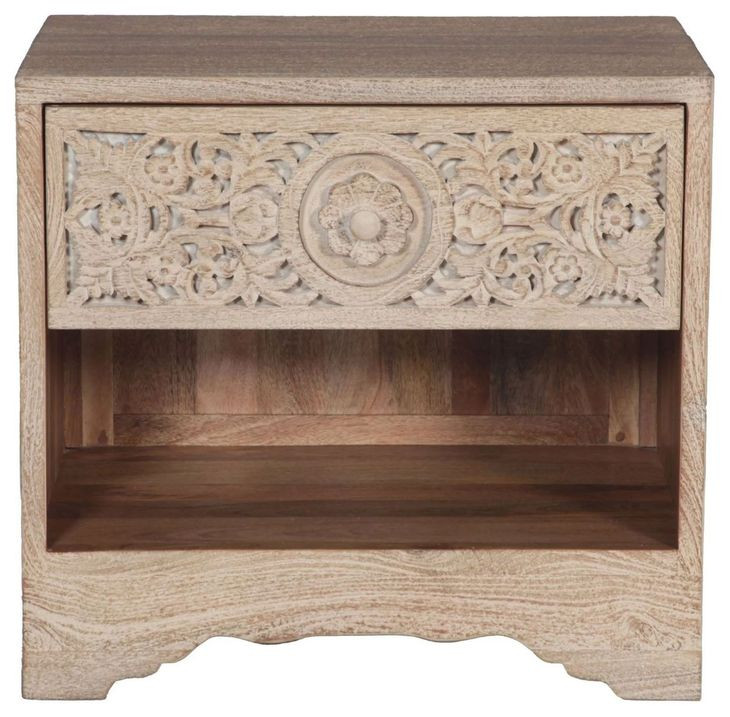 Haveli Whitewash 1 Drawer Nightstand