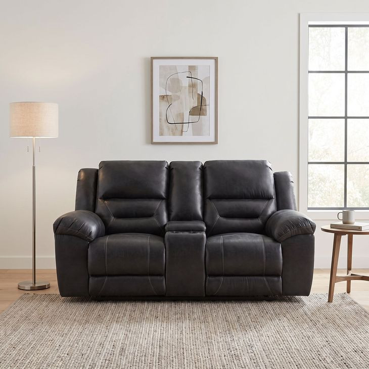Hazen Black Double Reclining Loveseat with Center Console