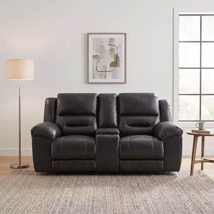 Hazen Black Double 81" Reclining Loveseat with Center Console