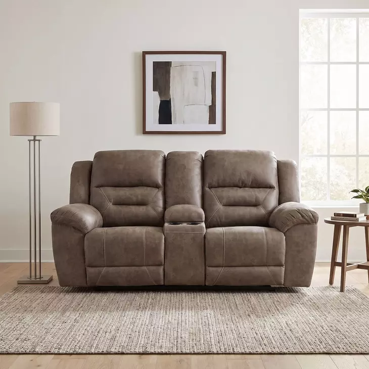 Hazen Brown Double 81" Reclining Console Loveseat