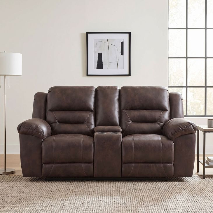 Hazen Dark Brown Double Reclining Loveseat with Center Console