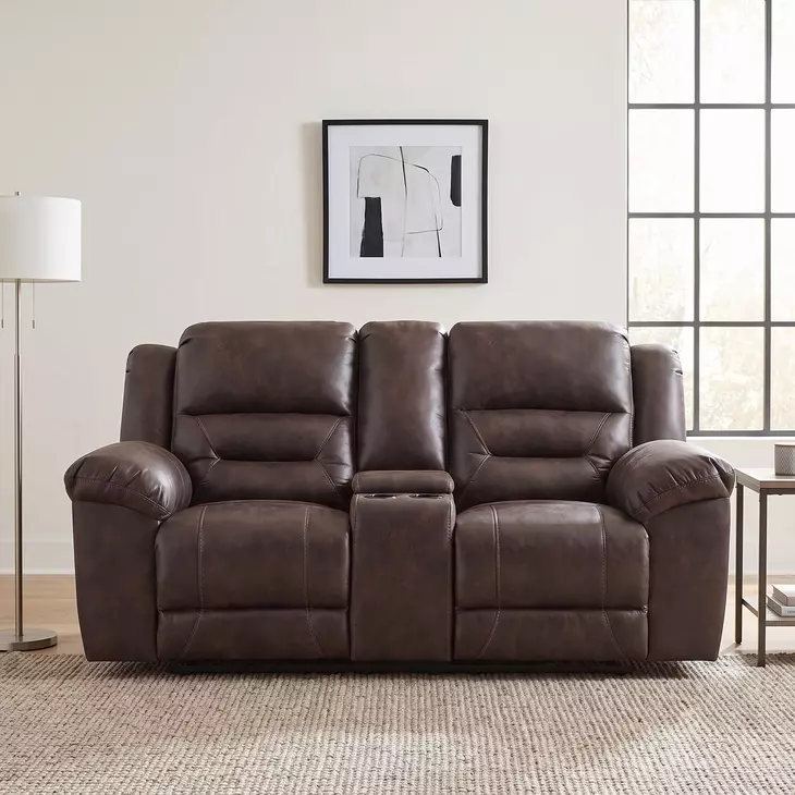 Hazen Dark Brown Double 81" Reclining Loveseat with Center Console