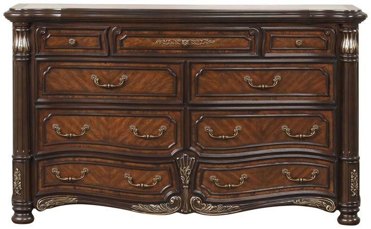 Bella Notte Mahogany Brown 9 Drawer Marble Top Dresser