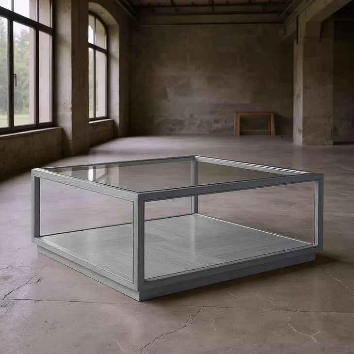 Glaze Vintage Blue Square Glass Top Cocktail Table